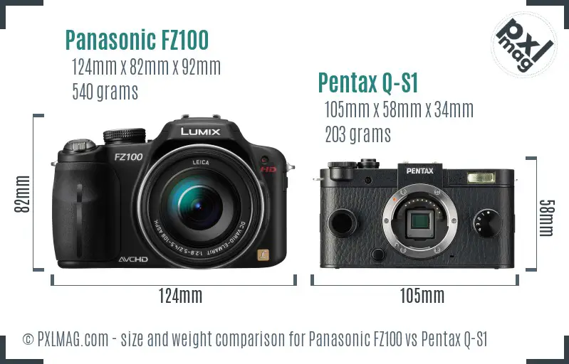Panasonic FZ100 vs Pentax Q-S1 size comparison
