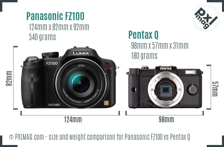 Panasonic FZ100 vs Pentax Q size comparison