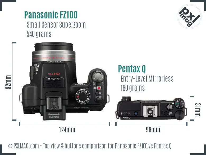 Panasonic FZ100 vs Pentax Q top view buttons comparison