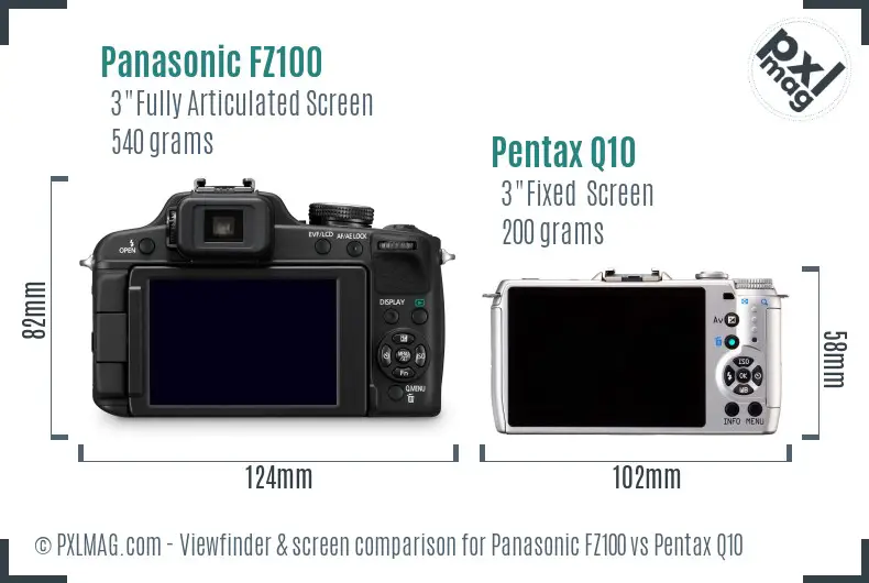 Panasonic FZ100 vs Pentax Q10 Screen and Viewfinder comparison