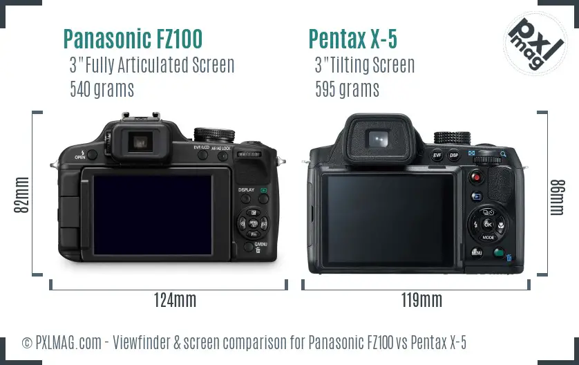 Panasonic FZ100 vs Pentax X-5 Screen and Viewfinder comparison