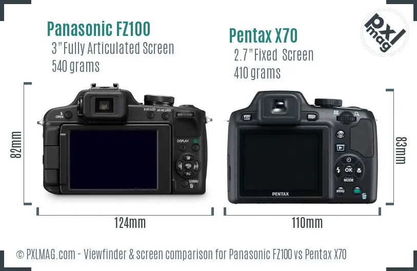 Panasonic FZ100 vs Pentax X70 Screen and Viewfinder comparison