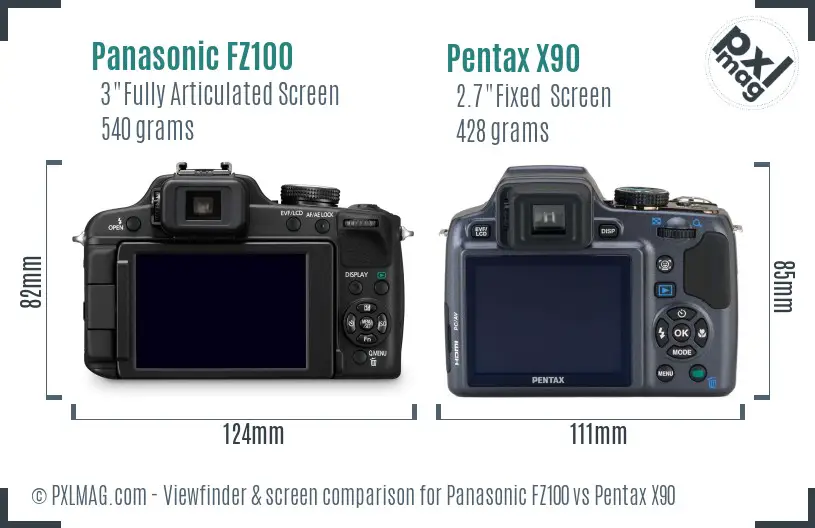 Panasonic FZ100 vs Pentax X90 Screen and Viewfinder comparison