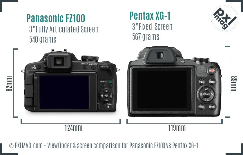Panasonic FZ100 vs Pentax XG-1 Screen and Viewfinder comparison