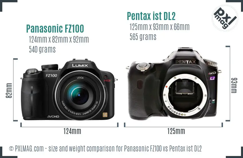 Panasonic FZ100 vs Pentax ist DL2 size comparison