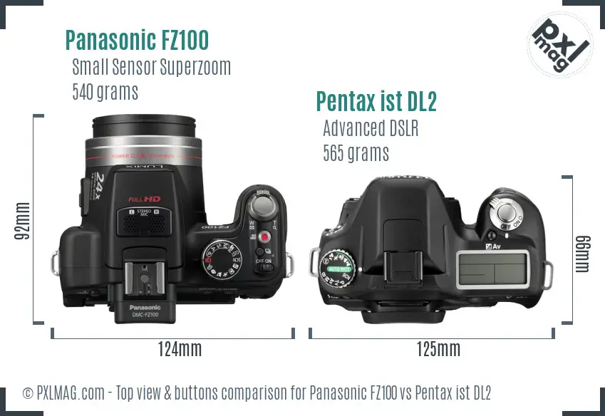 Panasonic FZ100 vs Pentax ist DL2 top view buttons comparison