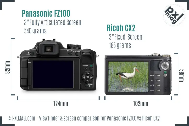 Panasonic FZ100 vs Ricoh CX2 Screen and Viewfinder comparison