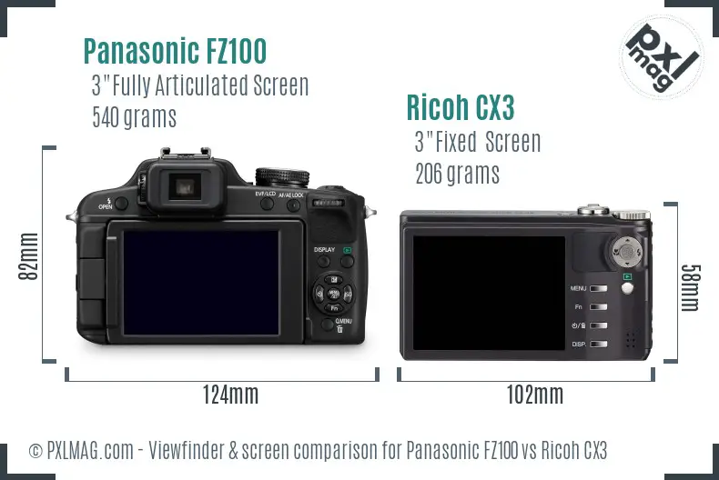 Panasonic FZ100 vs Ricoh CX3 Screen and Viewfinder comparison