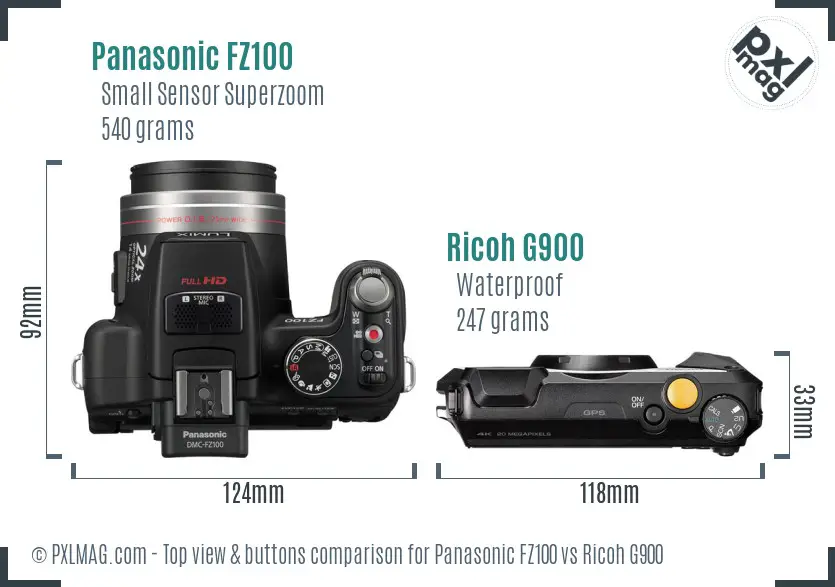 Panasonic FZ100 vs Ricoh G900 top view buttons comparison