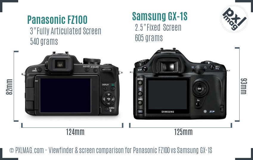 Panasonic FZ100 vs Samsung GX-1S Screen and Viewfinder comparison
