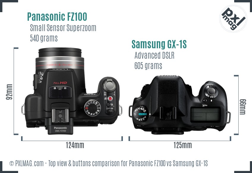 Panasonic FZ100 vs Samsung GX-1S top view buttons comparison