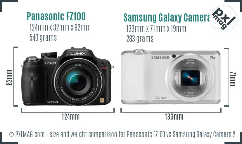 Panasonic FZ100 vs Samsung Galaxy Camera 2 size comparison