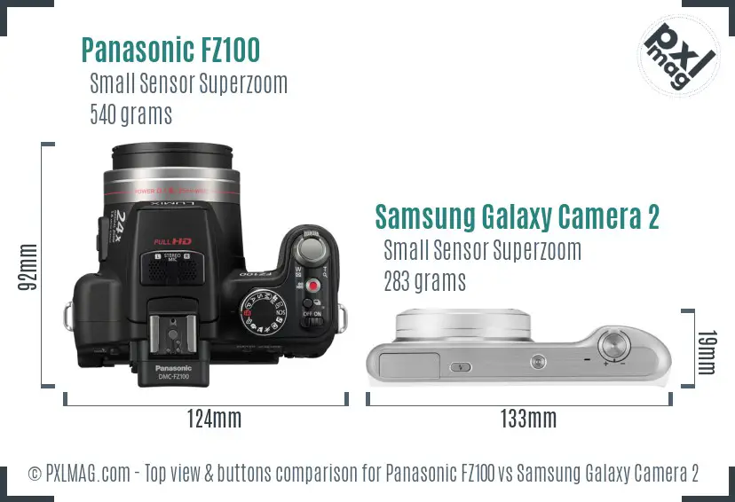 Panasonic FZ100 vs Samsung Galaxy Camera 2 top view buttons comparison