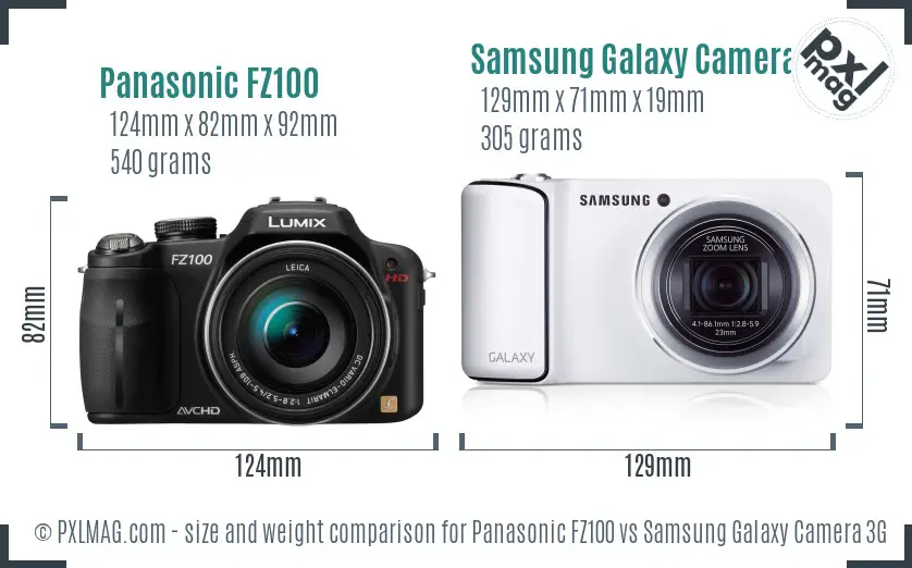 Panasonic FZ100 vs Samsung Galaxy Camera 3G size comparison