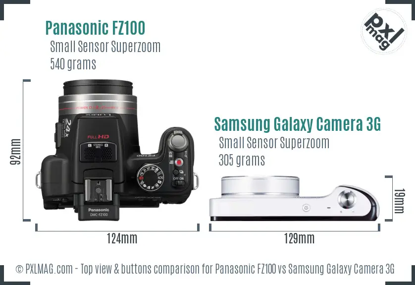 Panasonic FZ100 vs Samsung Galaxy Camera 3G top view buttons comparison