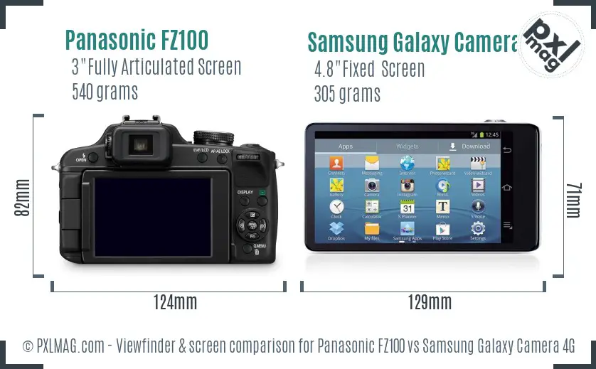 Panasonic FZ100 vs Samsung Galaxy Camera 4G Screen and Viewfinder comparison