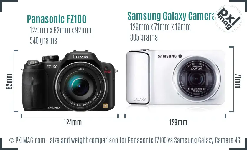 Panasonic FZ100 vs Samsung Galaxy Camera 4G size comparison