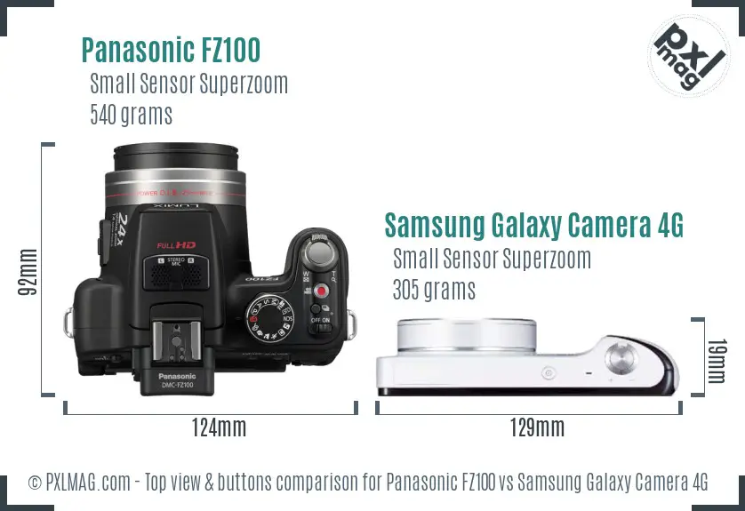 Panasonic FZ100 vs Samsung Galaxy Camera 4G top view buttons comparison