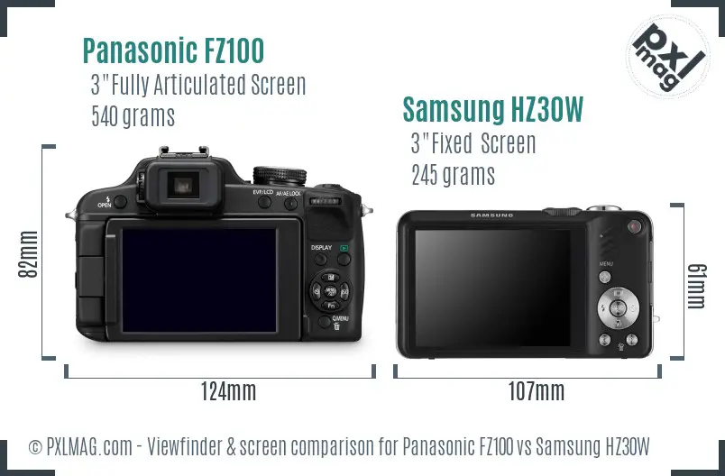 Panasonic FZ100 vs Samsung HZ30W Screen and Viewfinder comparison Panasonic FZ100 vs Samsung HZ30W Screen and Viewfinder comparison