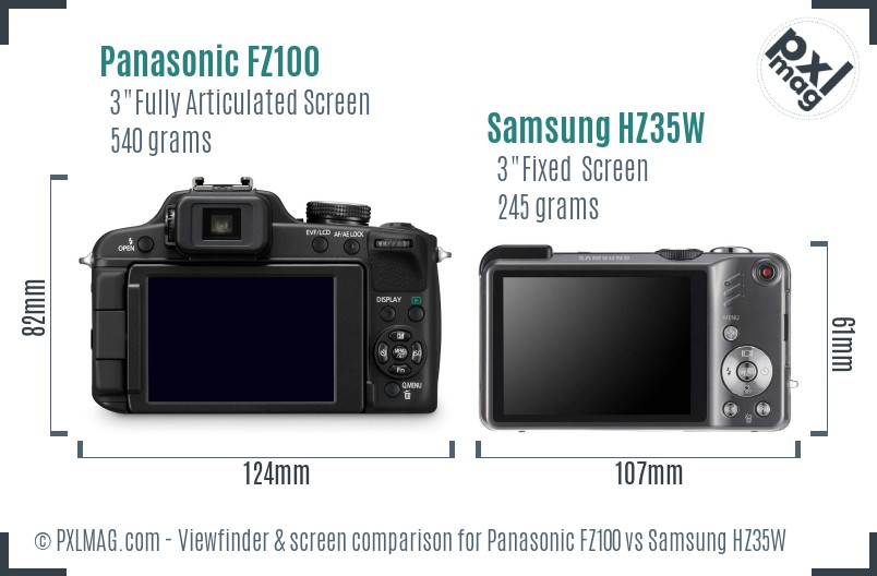 Panasonic FZ100 vs Samsung HZ35W Screen and Viewfinder comparison