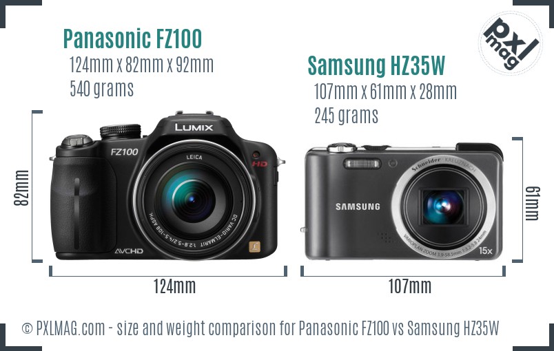 Panasonic FZ100 vs Samsung HZ35W size comparison