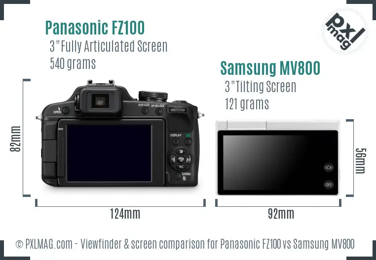 Panasonic FZ100 vs Samsung MV800 Screen and Viewfinder comparison