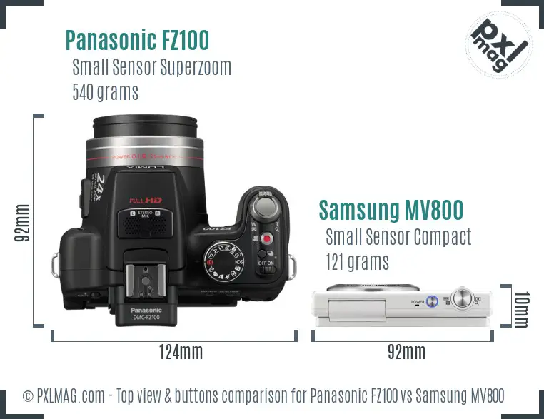 Panasonic FZ100 vs Samsung MV800 top view buttons comparison