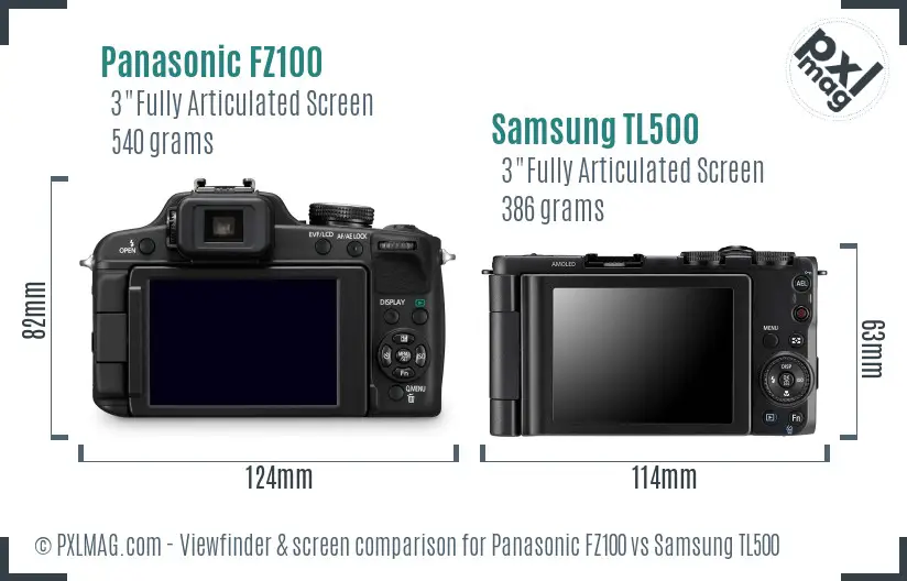 Panasonic FZ100 vs Samsung TL500 Screen and Viewfinder comparison