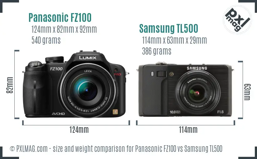 Panasonic FZ100 vs Samsung TL500 size comparison