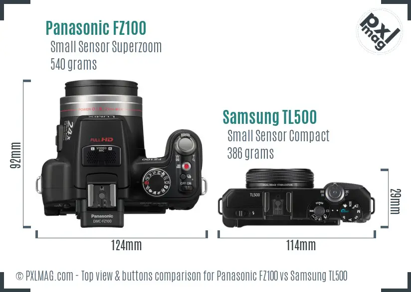 Panasonic FZ100 vs Samsung TL500 top view buttons comparison