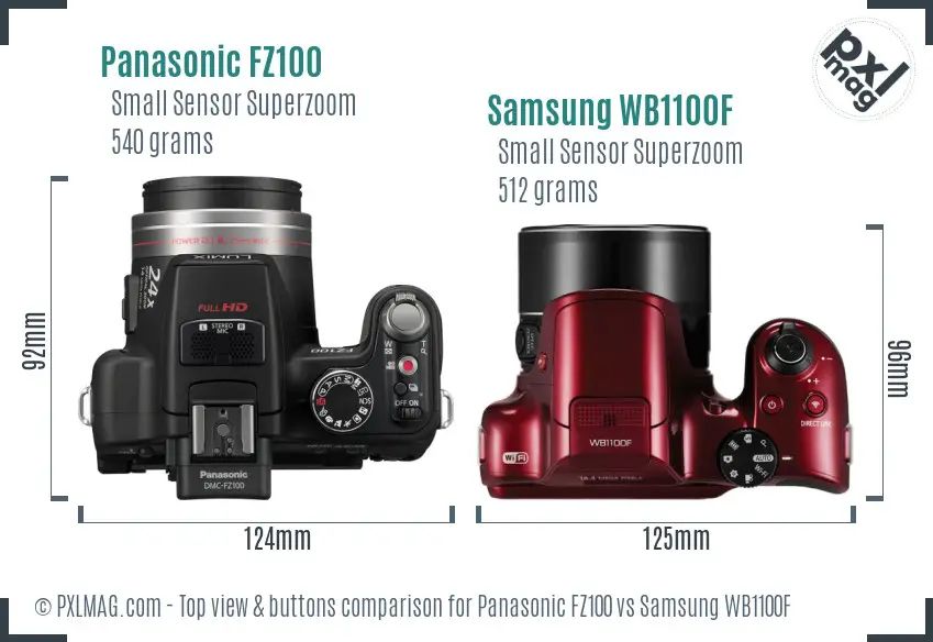 Panasonic FZ100 vs Samsung WB1100F top view buttons comparison Panasonic FZ100 vs Samsung WB1100F top view buttons comparison