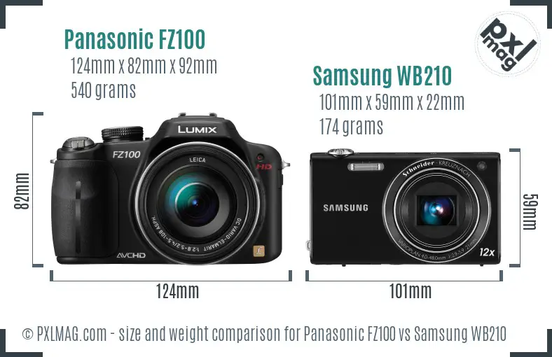 Panasonic FZ100 vs Samsung WB210 size comparison Panasonic FZ100 vs Samsung WB210 size comparison