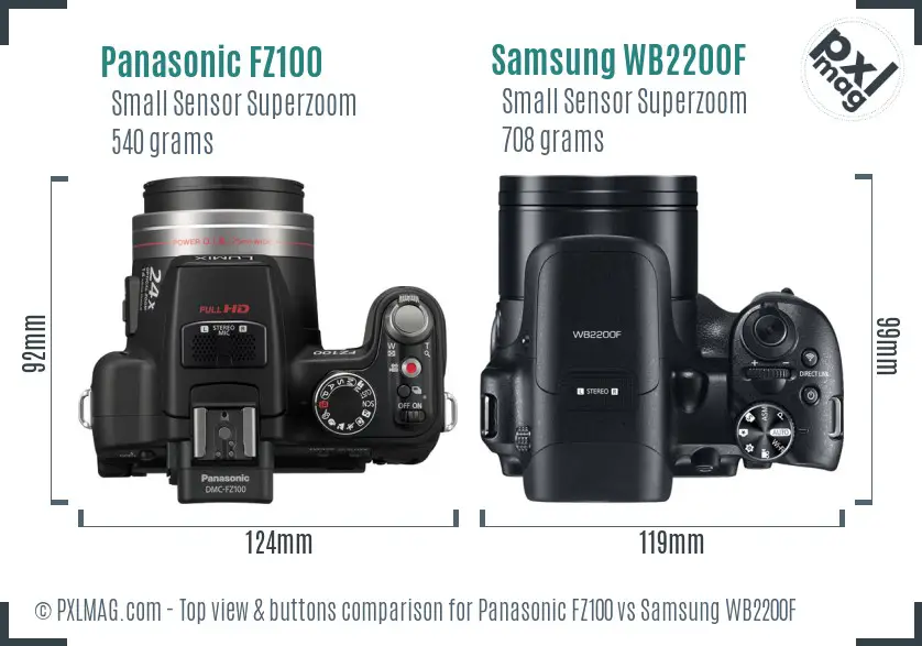 Panasonic FZ100 vs Samsung WB2200F top view buttons comparison