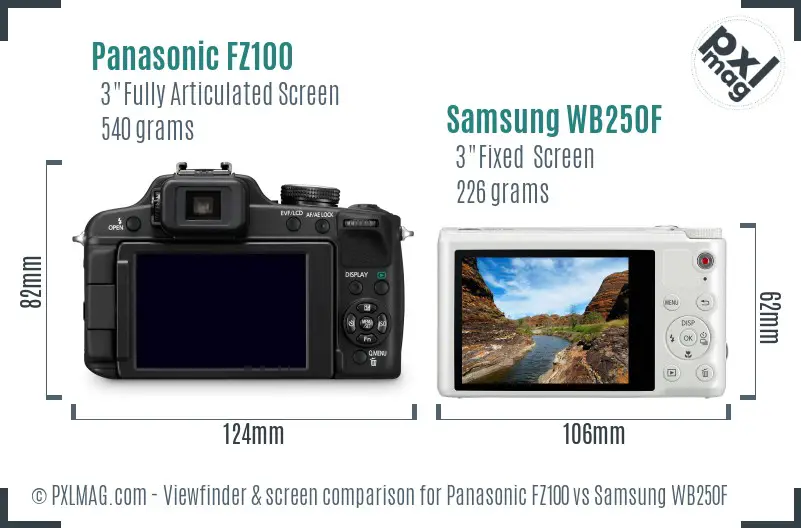 Panasonic FZ100 vs Samsung WB250F Screen and Viewfinder comparison