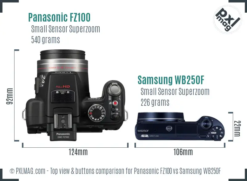 Panasonic FZ100 vs Samsung WB250F top view buttons comparison