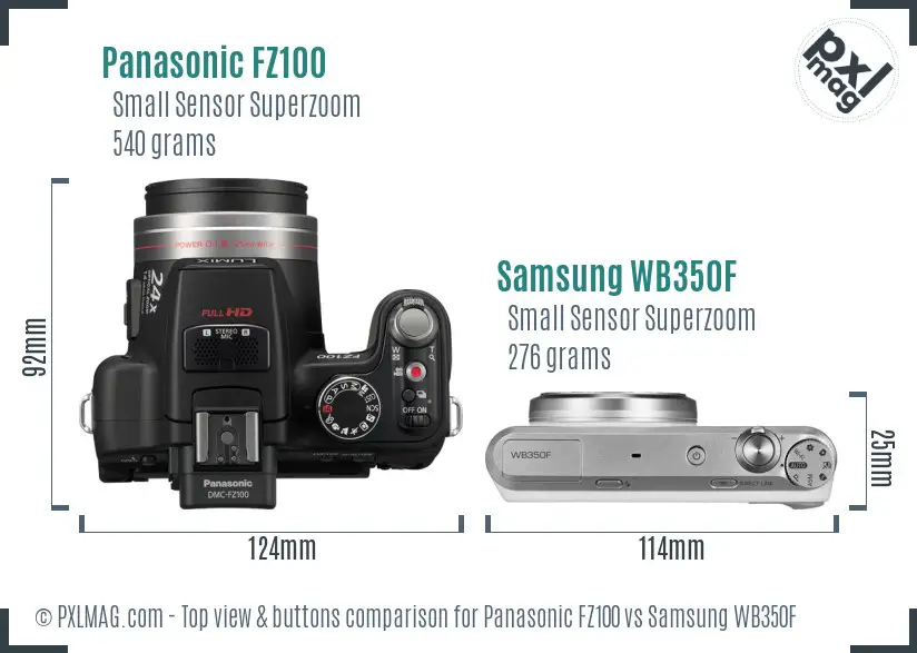 Panasonic FZ100 vs Samsung WB350F top view buttons comparison Panasonic FZ100 vs Samsung WB350F top view buttons comparison