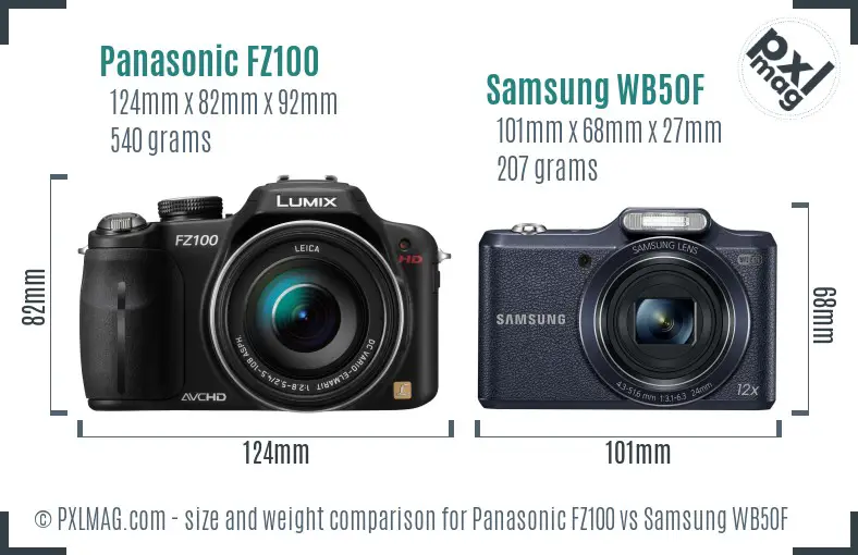 Panasonic FZ100 vs Samsung WB50F size comparison