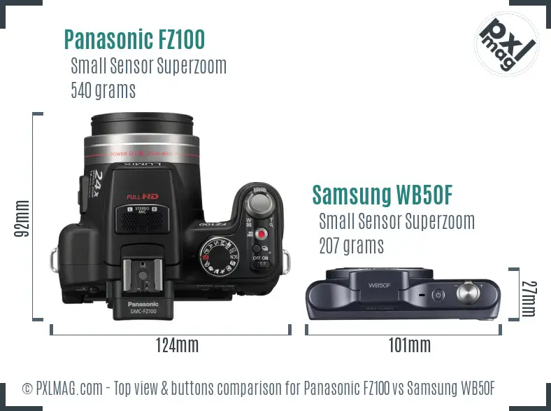 Panasonic FZ100 vs Samsung WB50F top view buttons comparison