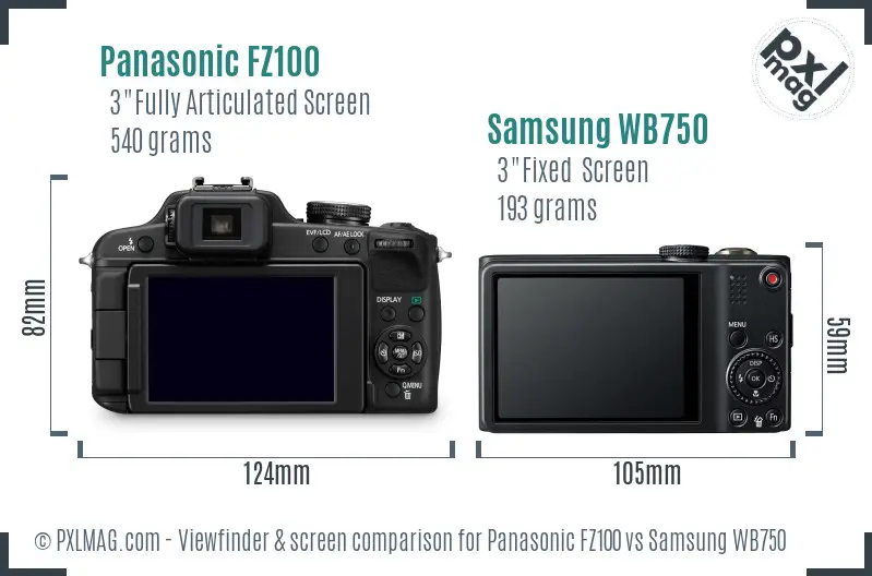 Panasonic FZ100 vs Samsung WB750 Screen and Viewfinder comparison