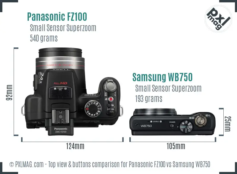 Panasonic FZ100 vs Samsung WB750 top view buttons comparison