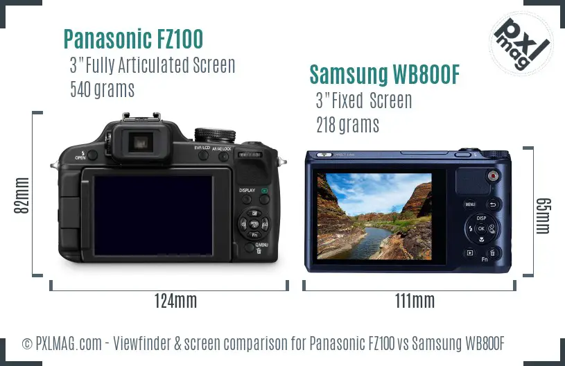 Panasonic FZ100 vs Samsung WB800F Screen and Viewfinder comparison