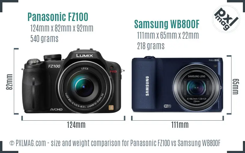 Panasonic FZ100 vs Samsung WB800F size comparison