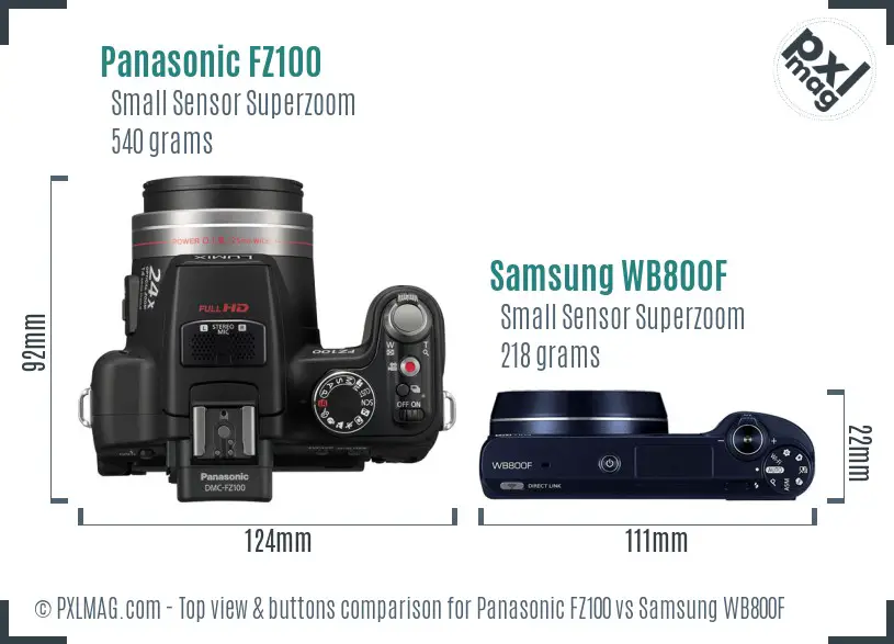 Panasonic FZ100 vs Samsung WB800F top view buttons comparison