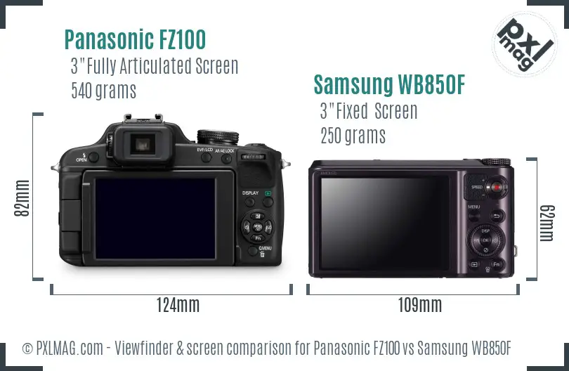 Panasonic FZ100 vs Samsung WB850F Screen and Viewfinder comparison