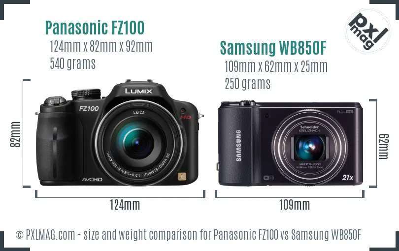 Panasonic FZ100 vs Samsung WB850F size comparison