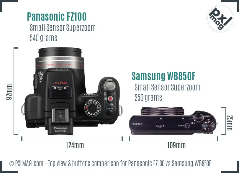 Panasonic FZ100 vs Samsung WB850F top view buttons comparison