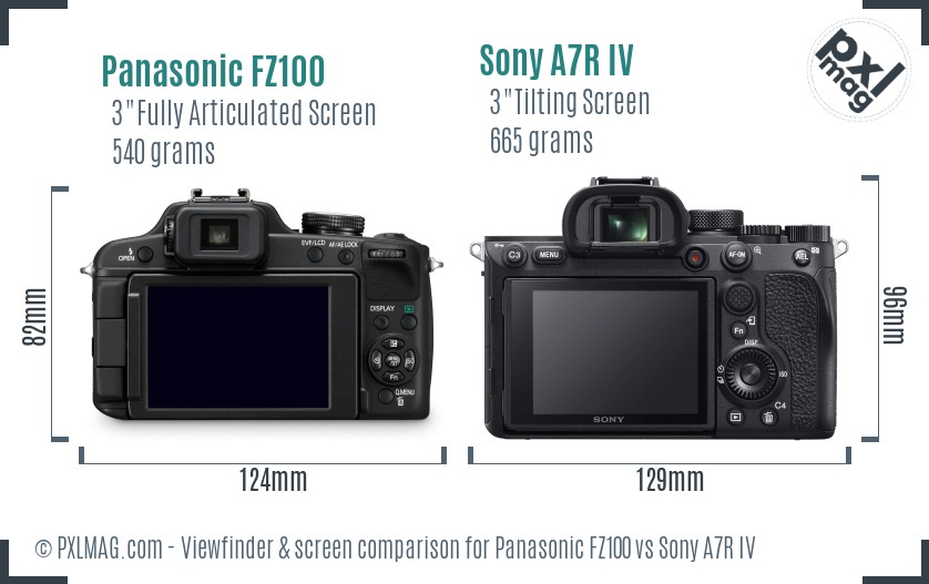 Panasonic FZ100 vs Sony A7R IV Screen and Viewfinder comparison