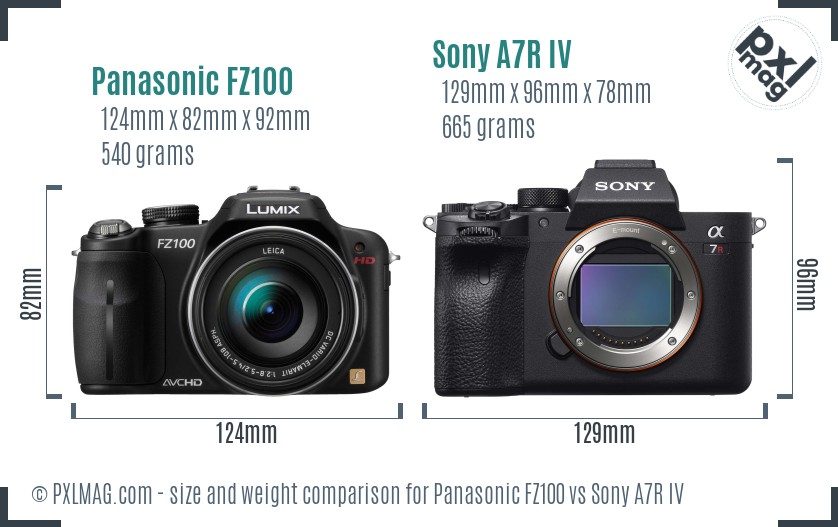 Panasonic FZ100 vs Sony A7R IV size comparison Panasonic FZ100 vs Sony A7R IV size comparison