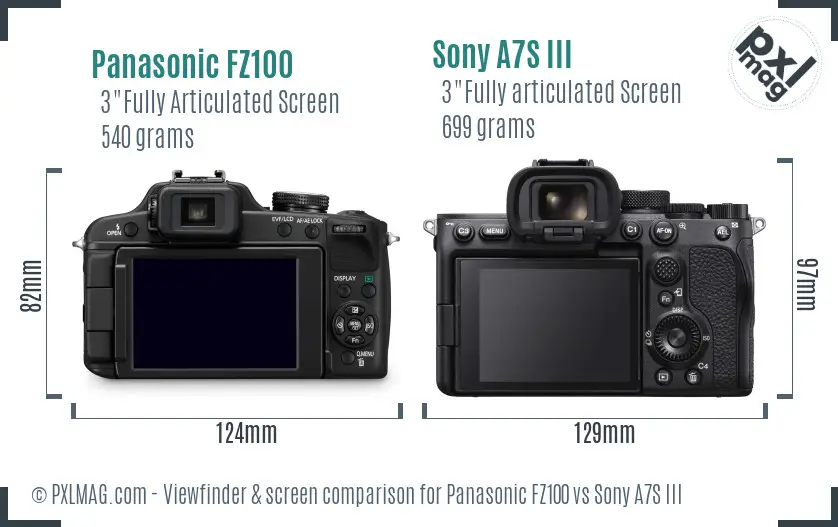 Panasonic FZ100 vs Sony A7S III Screen and Viewfinder comparison