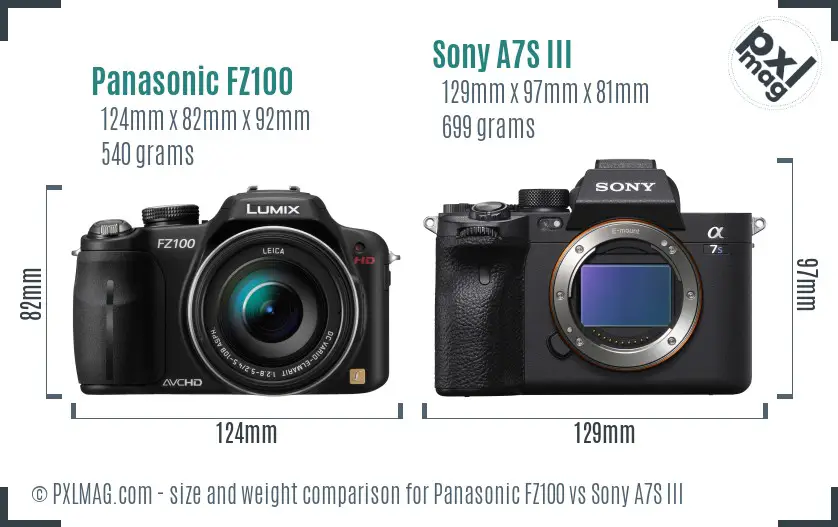 Panasonic FZ100 vs Sony A7S III size comparison